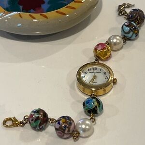 Women's Gold and Multicolor Glass‎ Bead Watch 7.5” length